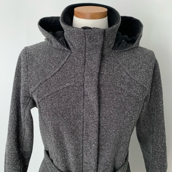Lululemon Apres Sport Belted Jacket with Hood size 6 Brown/Grey/white tweed - Picture 5 of 12